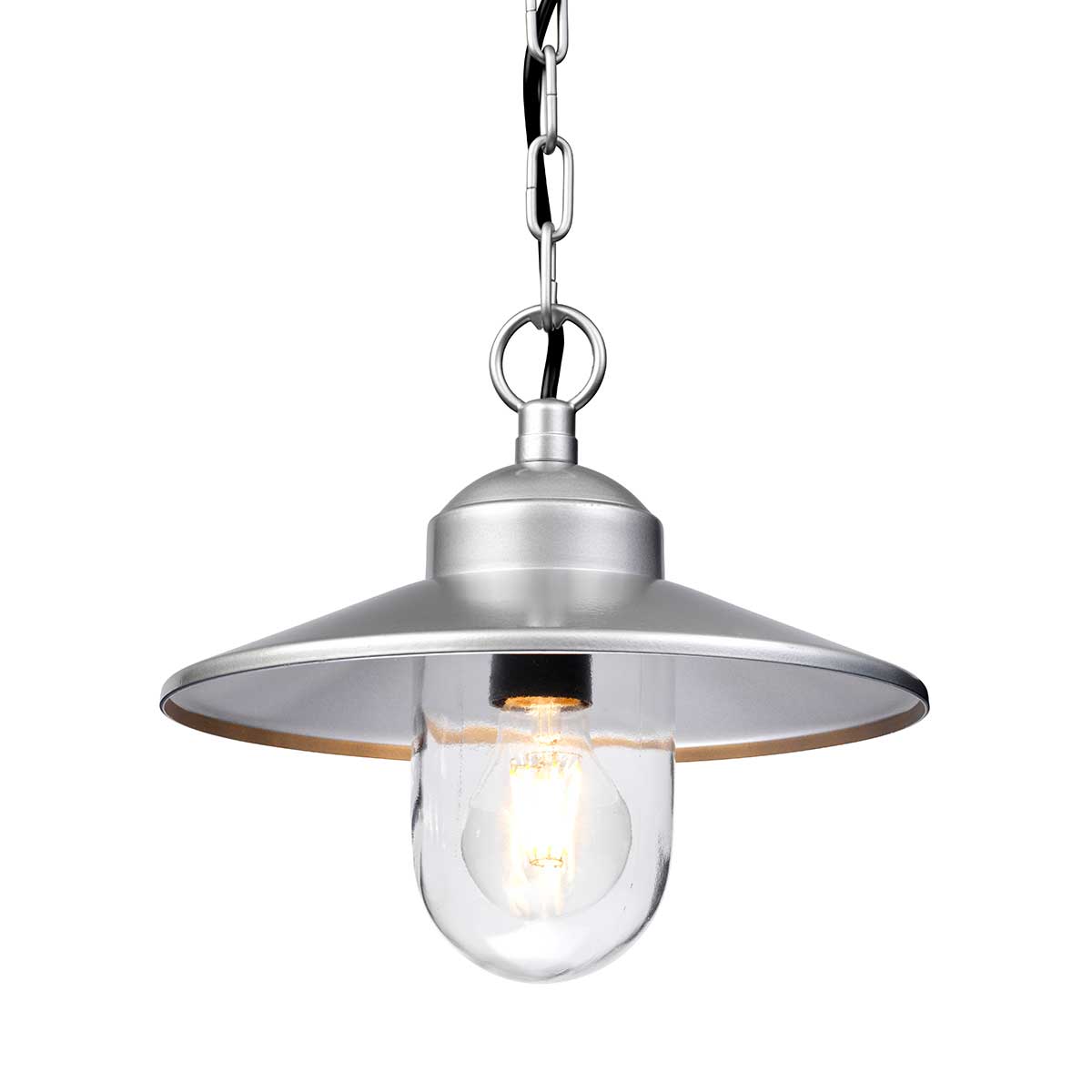 Klampenborg Ø28 Silber Von Elstead Lighting - Tillverkad av rostfritt st&aring;l i silverfinish och glas, erbjuder den en robust konstruktion som st&aring;r emot v&auml;der och vind.