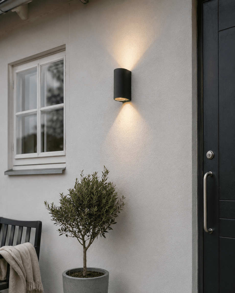 Tor Duo Anthrazit außenlampe Von Lampan - Lampan lyser fint ner och upp p&aring; v&auml;ggen och skapar en h&auml;rlig atmosf&auml;r.