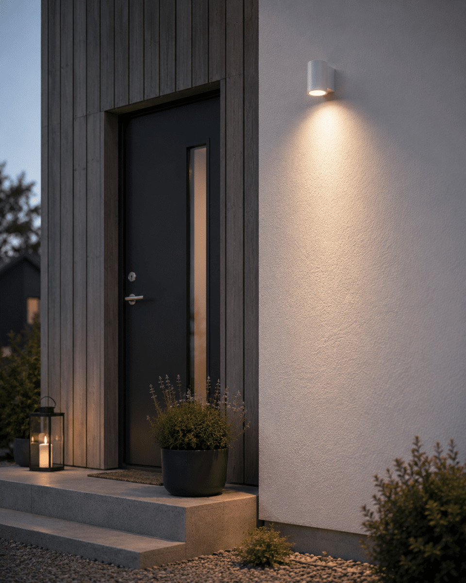 Oden Single Weiß außenlampe Von Lampan - Lampan lyser fint ner p&aring; v&auml;ggen och skapar en h&auml;rlig atmosf&auml;r.