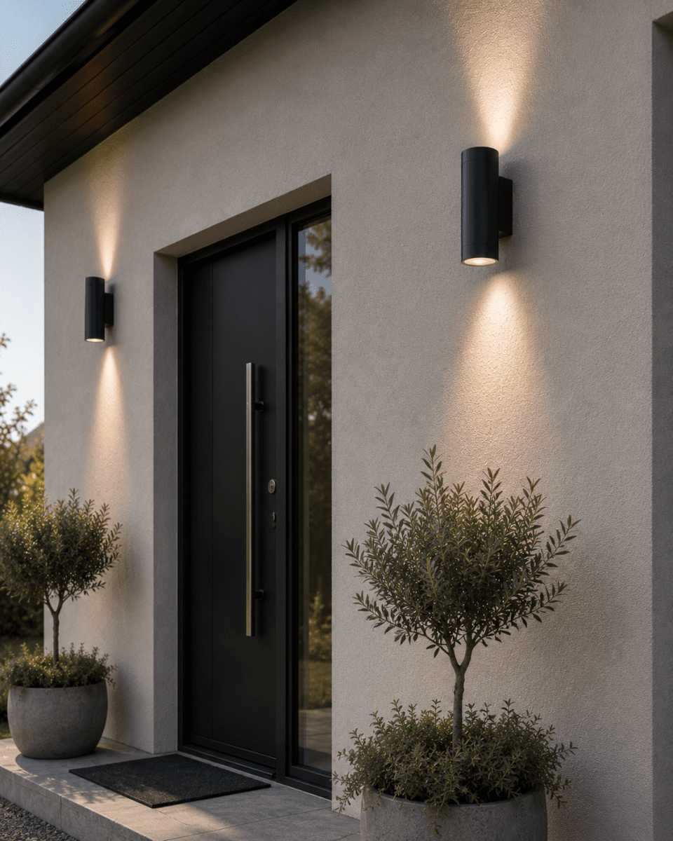 Oden Duo Anthrazit außenlampe Von Lampan - Lampan lyser fint b&aring;de upp och ner p&aring; v&auml;ggen.