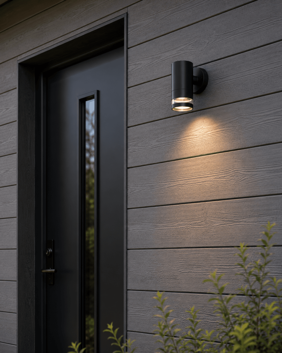 Cylinder Schwarz außenlampe Von Lampan - Lampan lyser fint ner p&aring; v&auml;ggen och skapar en h&auml;rlig atmosf&auml;r.