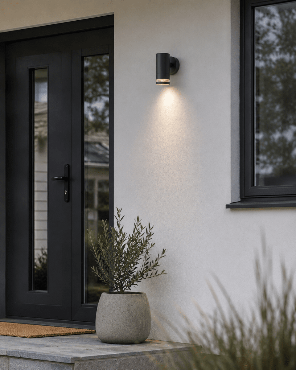 Cylinder Anthrazit außenlampe Von Lampan - Lampan lyser fint ner p&aring; v&auml;ggen och skapar en h&auml;rlig atmosf&auml;r.