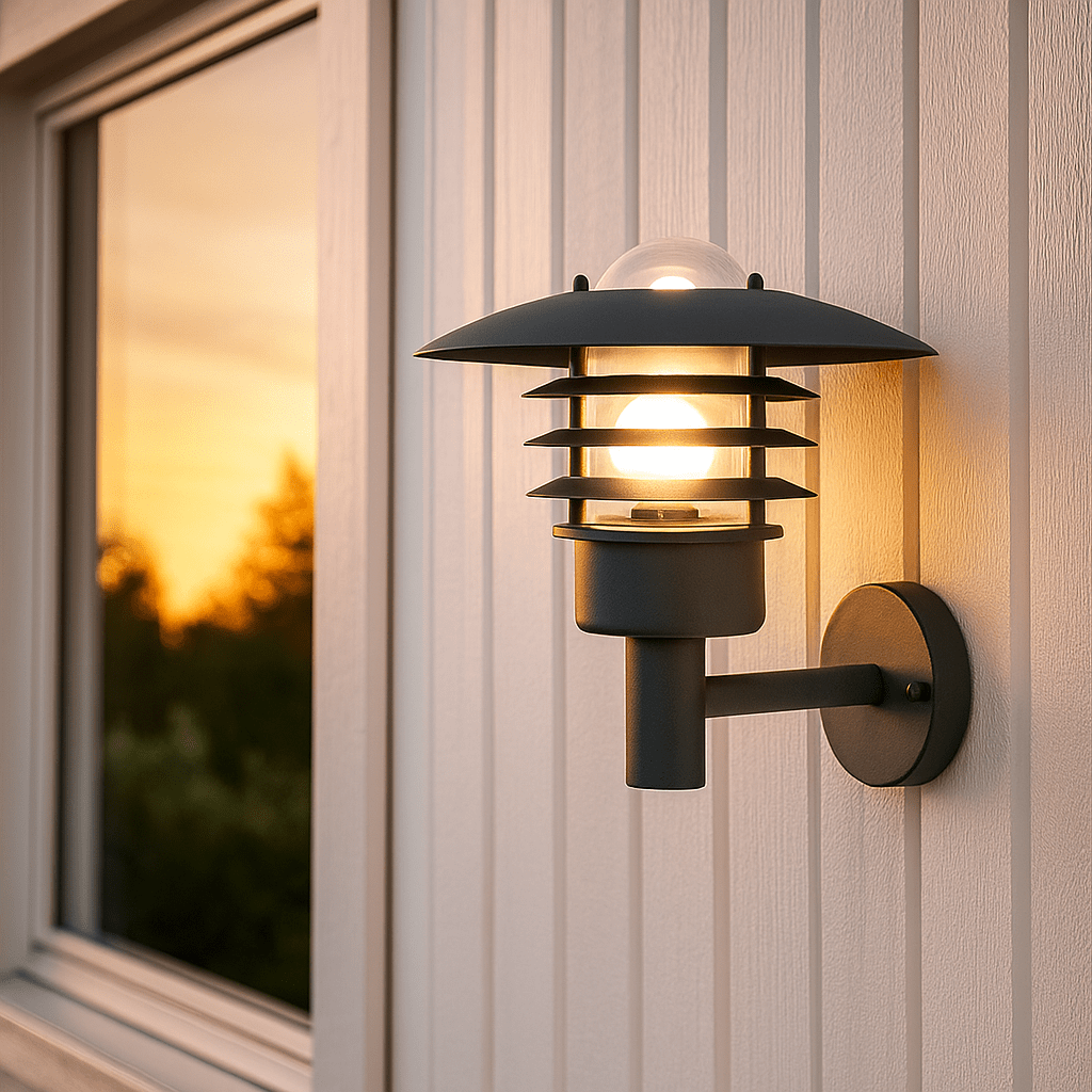 Kalmar Schwarz außenlampe Von Nordic Lighting - Das Licht breitet sich angenehm durch das Glas aus und schafft eine einladende Atmosph&auml;re am Eingang, an der Fassade oder entlang der Hauswand.