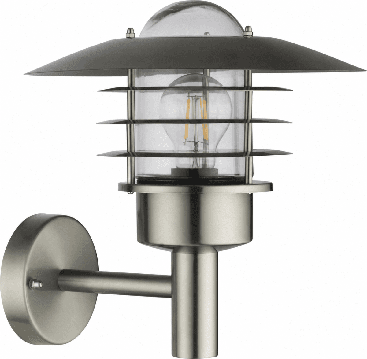 Kalmar Gebürsteter Stahl außenlampe Von Nordic Lighting - Die Kalmar Wandleuchte ist eine klassische und stilvolle Au&szlig;enleuchte aus Aluminium mit Klarglas.
