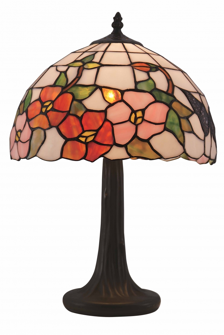 Sommar 45cm Mehrfarbig Von Norrsken Design - Summer ist eine klassische Tiffany-Lampe mit einem wunderschönen Design mit einer Feder und Blumen in verschiedenen Farben.