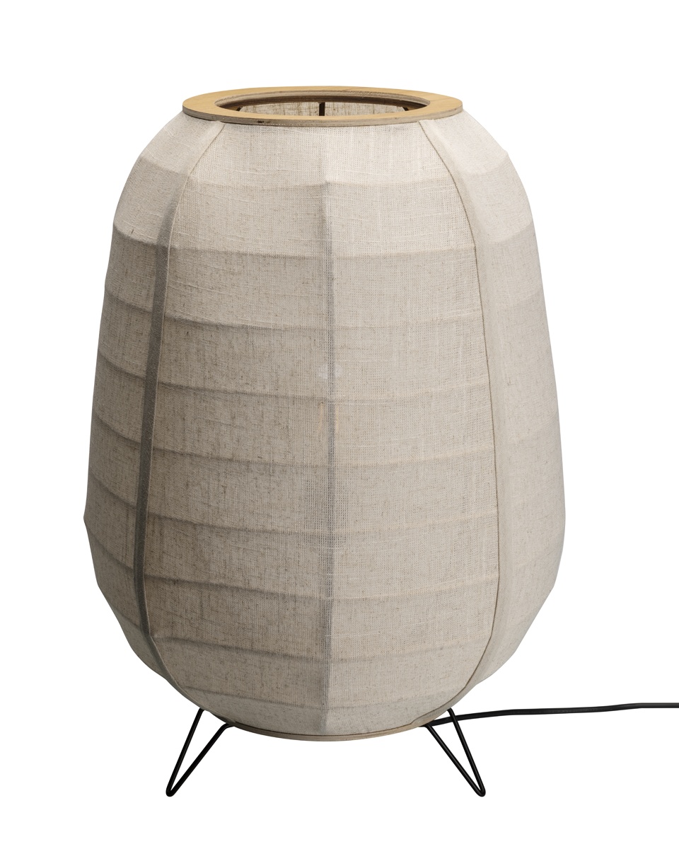 Delino Beige stehlampe Von By Rydéns - Der Rahmen aus Eschenholz und die dekorativen Rattan-Details verleihen der Leuchte eine warme und harmonische Ausstrahlung.