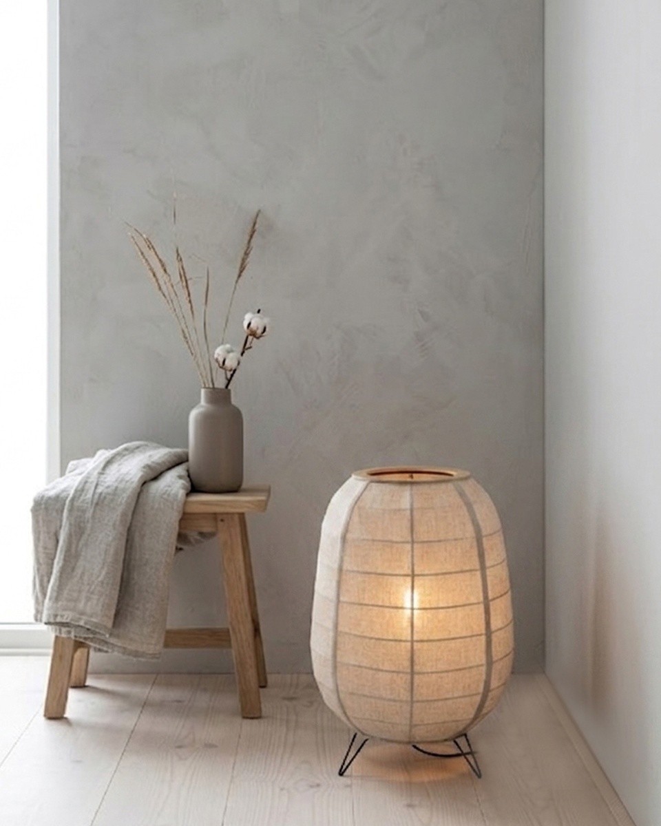 Delino Beige stehlampe Von By Rydéns - Der Rahmen aus Eschenholz und die dekorativen Rattan-Details verleihen der Leuchte eine warme und harmonische Ausstrahlung.