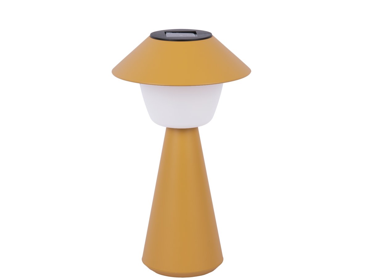 Marioneta 32cm Gelb solarleuchte Von Leitmotiv - Sie besteht aus dunkelgelbem Kunststoff und hat einen weißen Schirm, der ein sanftes und angenehmes Licht verbreitet.