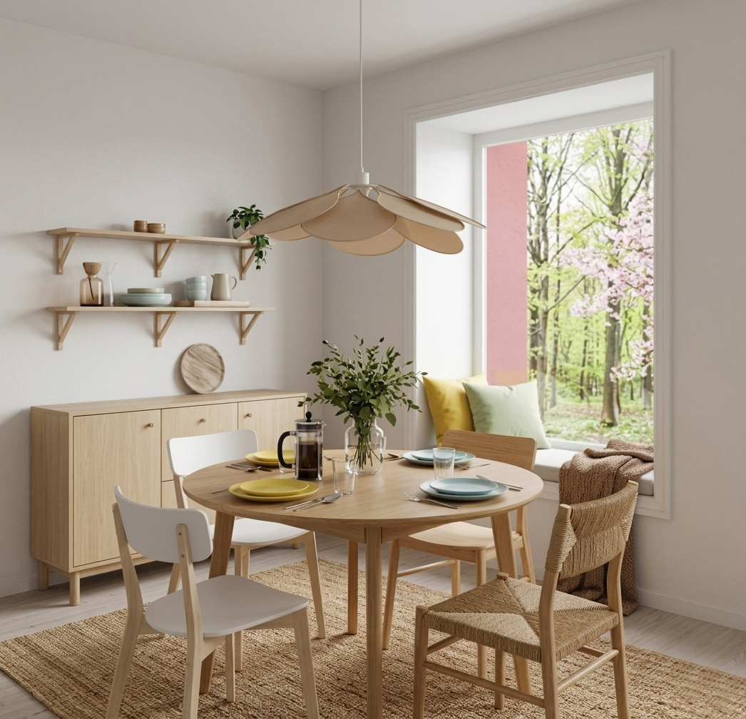 Magnolia Ø80 Beige hängelampe Von Cottex - Die Lampe besteht aus einem Metallrahmen und sanft geschwungenen, mit beigefarbenem Stoff bezogenen Bl&auml;ttern, die eine sch&ouml;ne und luftige Silhouette erzeugen.