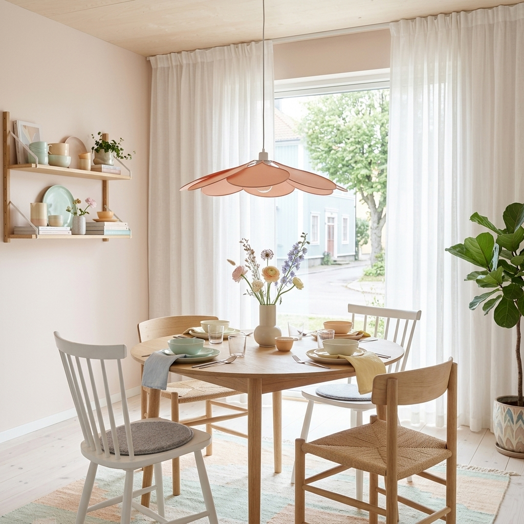 Magnolia Ø80 Rosa hängelampe Von Cottex - Die Lampe besteht aus einem Metallrahmen und sanft geschwungenen, mit rosa Stoff bezogenen Bl&auml;ttern, die eine sch&ouml;ne und luftige Silhouette erzeugen.