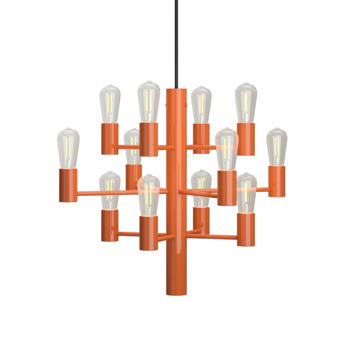 Zoombild von Manola 12 mini Ø45 Orange hängelampe Von Herstal - Die zwölf Lichtquellen sind auf verschiedenen Ebenen angeordnet und erzeugen einen schönen, gleichmäßigen Lichtstrahl, während die offene Konstruktion für eine luftige Wirkung sorgt.
