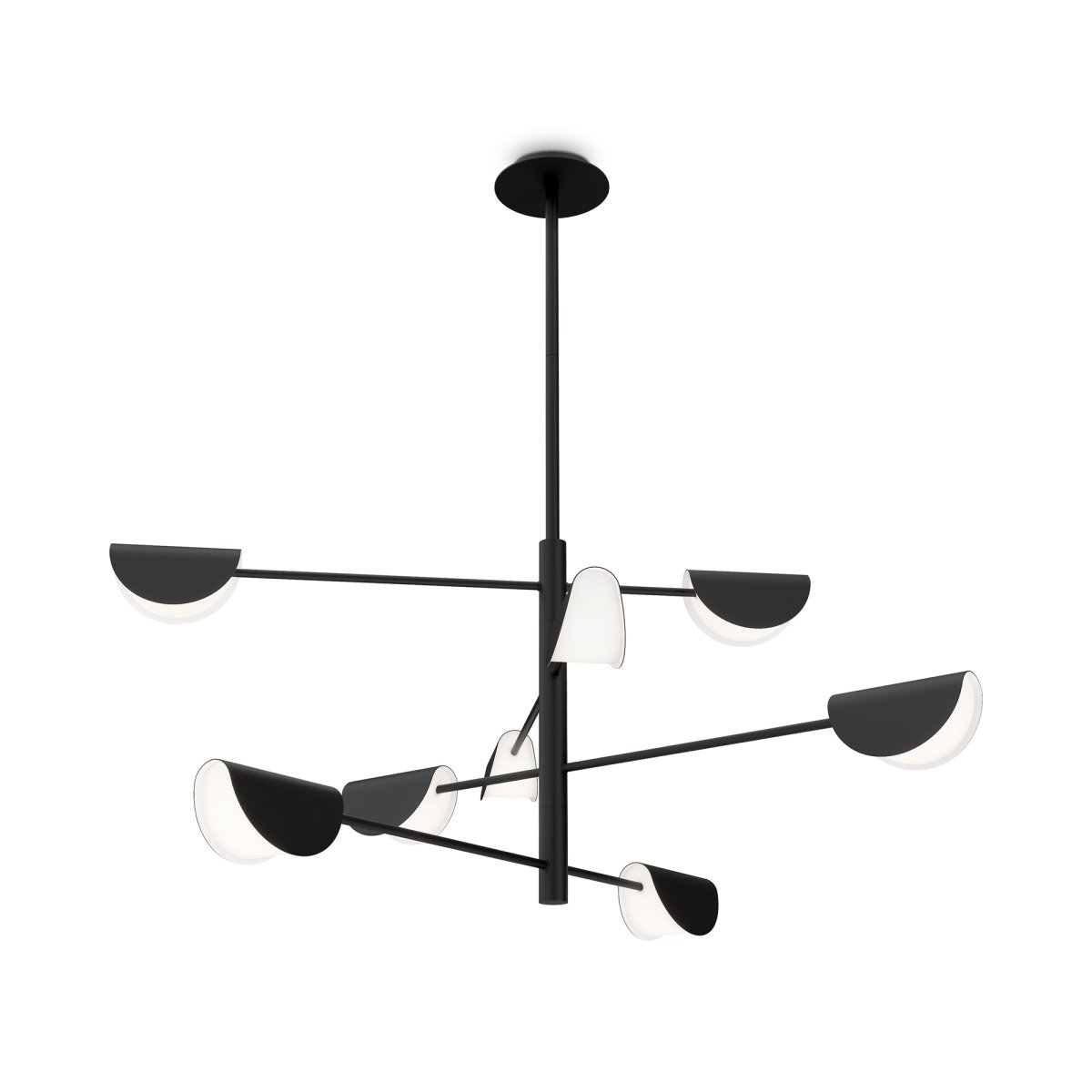Mollis 125cm Schwarz hängelampe Von Maytoni - Hergestellt aus schwarzem Metall mit weich konturierten Kuppeln und versteckten Lichtquellen unter einem Acryldiffusor, der für ein subtiles und angenehmes Licht sorgt.