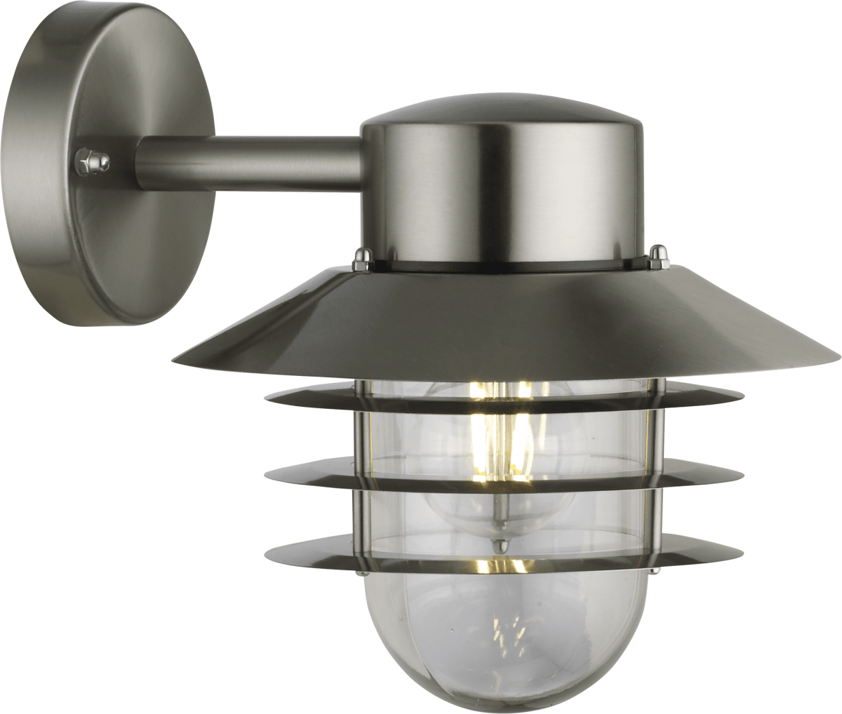 Ystad Gebürsteter Stahl außenlampe Von Nordic Lighting - Das Licht breitet sich angenehm durch das Glas aus und schafft eine einladende Atmosph&auml;re am Eingang, an der Fassade oder entlang der Hauswand.