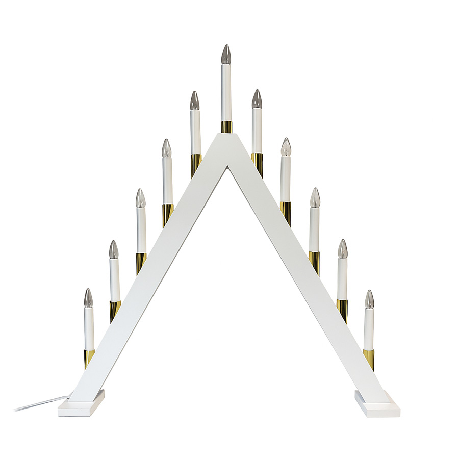 Hilda 11 Weiß Von Pixie Design - Der 11-armige Kerzenst&auml;nder Hilda in Wei&szlig; mit goldenen Details ist eine elegante und klassische Tischdekoration, die die Weihnachtsstimmung in Ihrem Zuhause verst&auml;rkt.