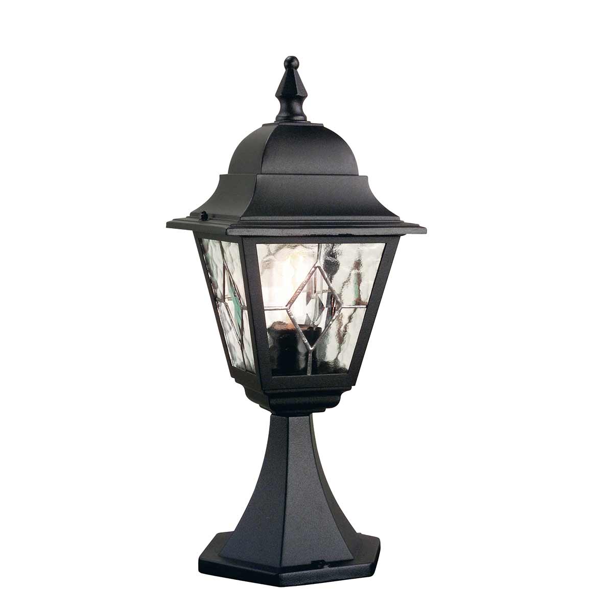 Norfolk 44cm Schwarz Von Elstead Lighting - Die Stehlampe Norfolk bietet mit ihren Bleiglasplatten ein klassisches und stilvolles Design, wobei jede Platte aus fünf handgeschliffenen Glasstücken besteht.