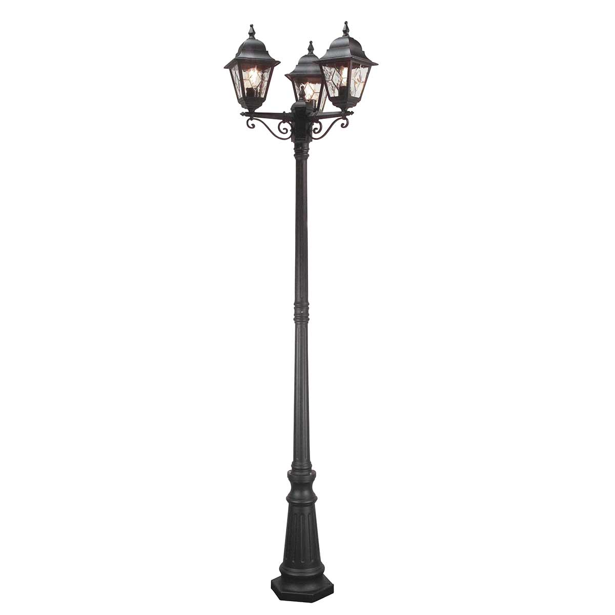 Norfolk 227cm Schwarz kandelaber Von Elstead Lighting - Jedes Paneel der Laternen besteht aus fünf handgeschliffenen Glasstücken, die für ein schönes und traditionelles Aussehen sorgen.