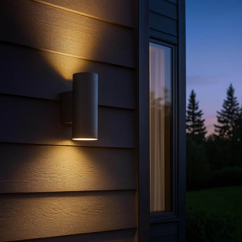 Oden Duo Anthrazit außenlampe Von Lampan - Lampan lyser fint b&aring;de upp och ner p&aring; v&auml;ggen.