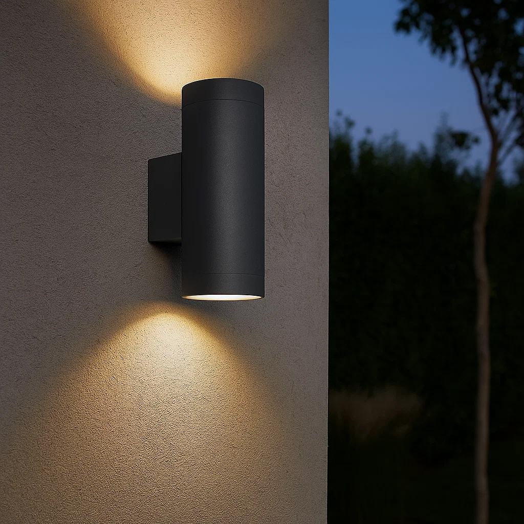 Oden Duo Anthrazit außenlampe Von Lampan - Lampan lyser fint b&aring;de upp och ner p&aring; v&auml;ggen.