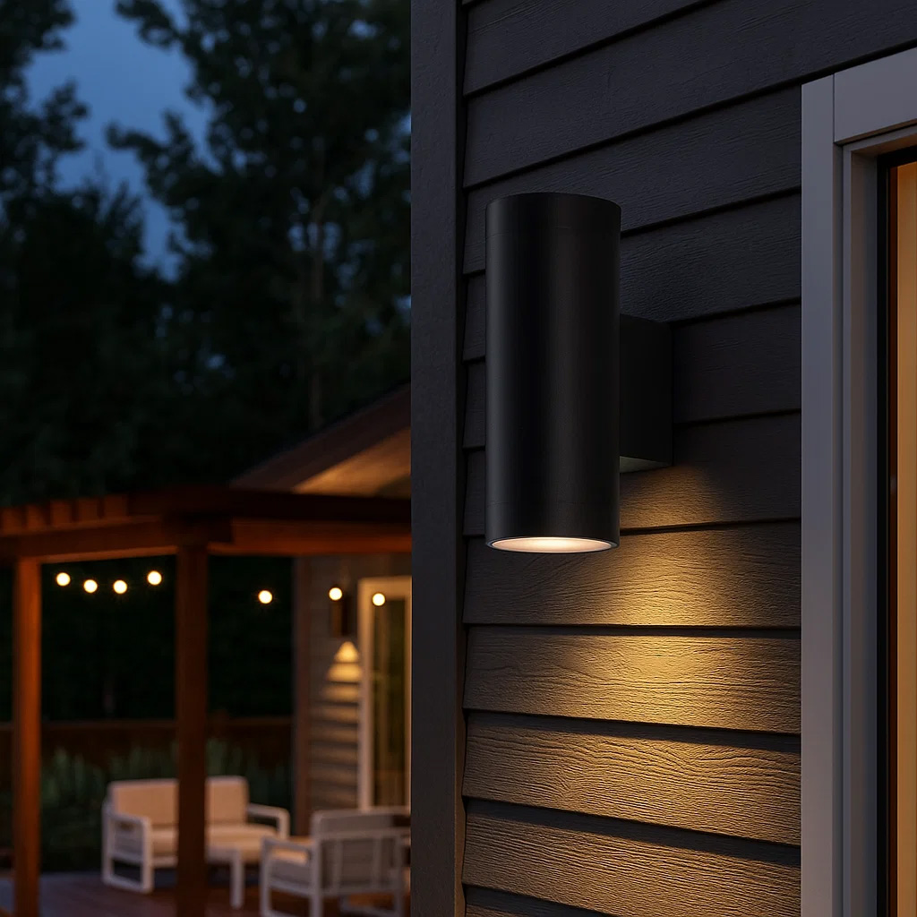 Oden Duo Schwarz außenlampe Von Lampan - Lampan lyser fint b&aring;de upp och ner p&aring; v&auml;ggen.