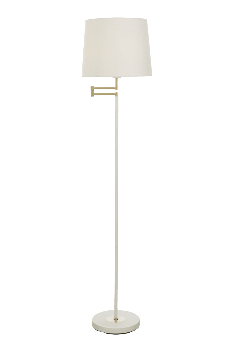 Birka Weiß stehlampe Von Aneta Lighting - Birka-Stehlampe aus weiß lackiertem Metall und Messingdetails am Sockel.