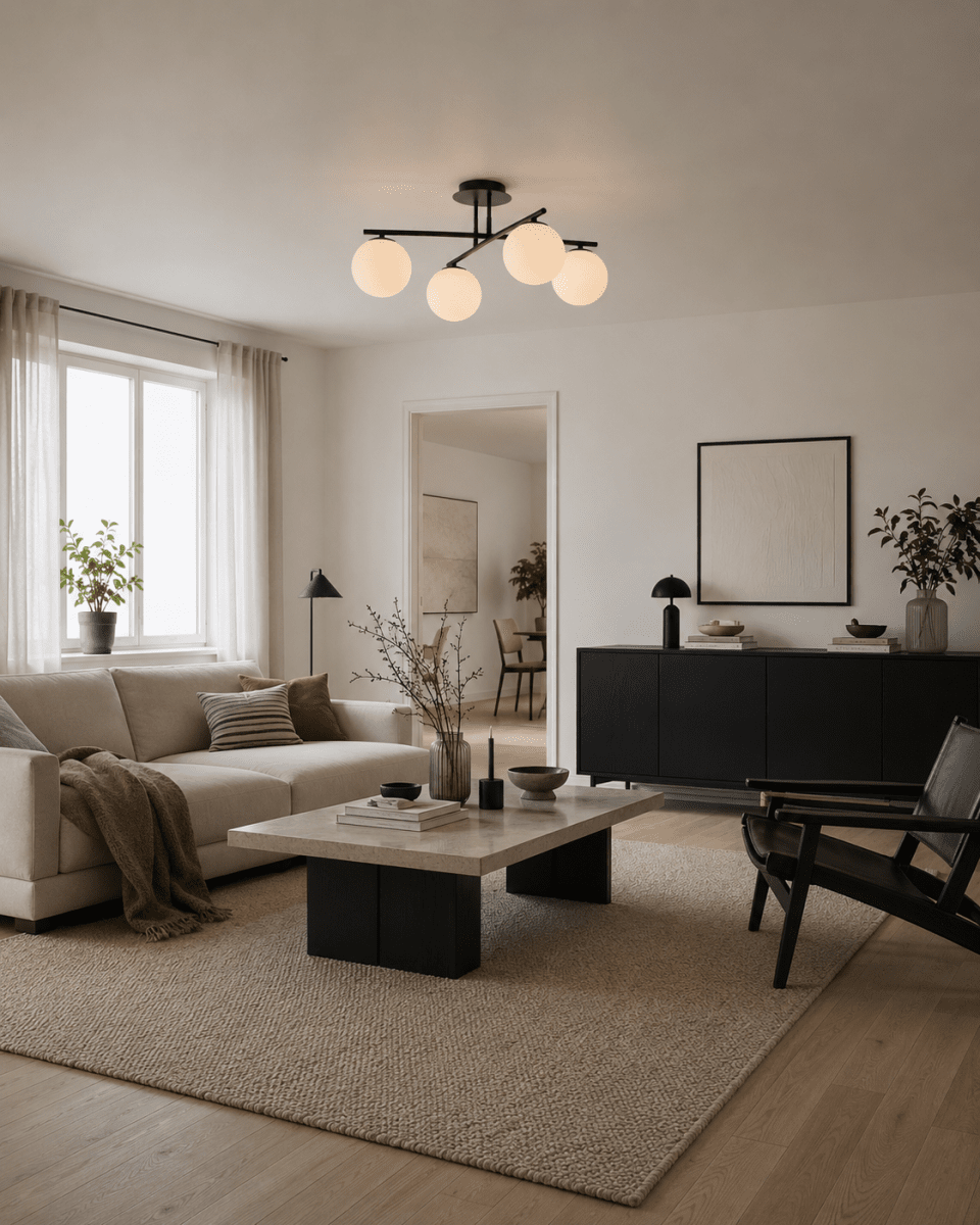 Globi 4 Ø65 Schwarzweiß deckenleuchte Von Nordic Lighting - Globi 4 ist eine moderne Deckenleuchte, die stilvolles Design und ein sanftes, angenehmes Licht bietet.