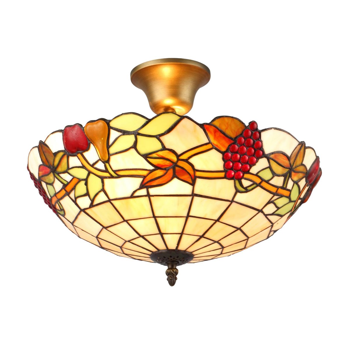 Frukter Ø40 Mehrfarbig Von Norrsken Design - Fruits ist eine klassische Tiffany-Lampe mit einem wunderschönen Design mit Blättern und Früchten in verschiedenen Farben.