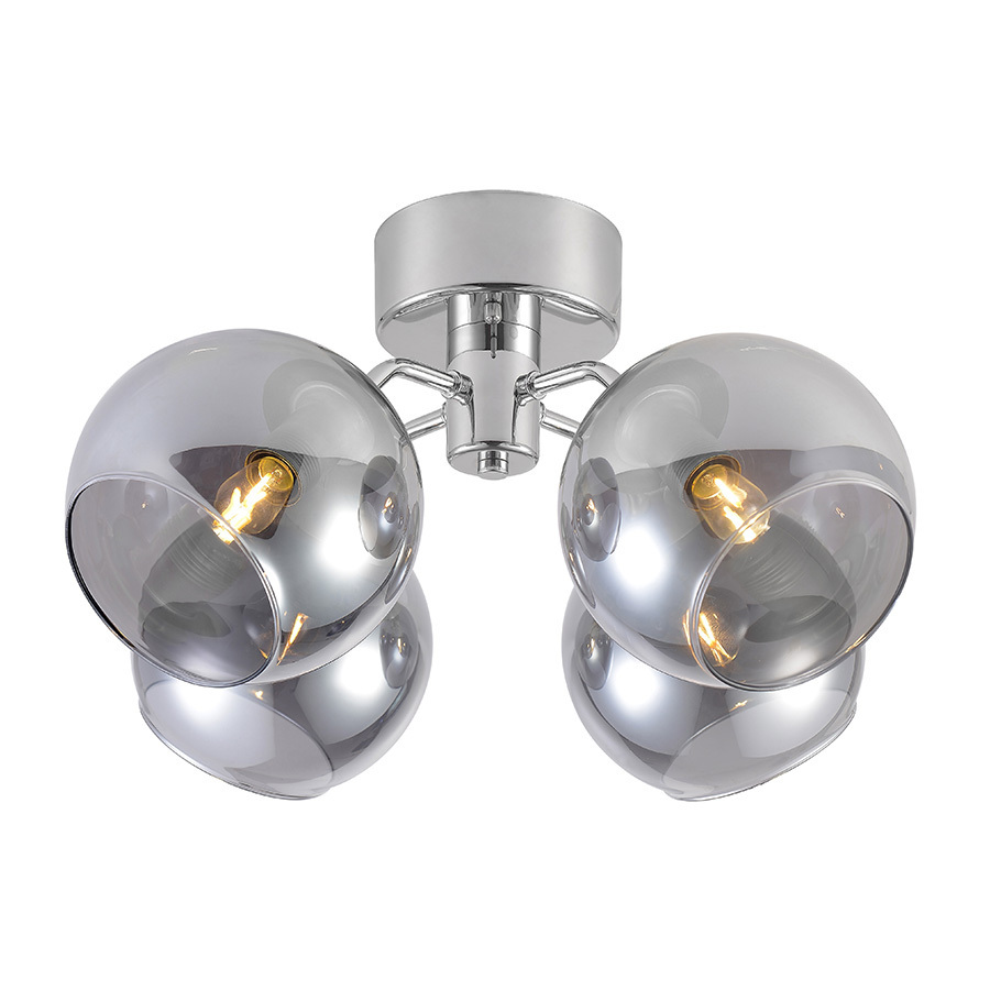 Umbrella Ø46 Chrom deckenleuchte Von Lampan - Die Glasschirme aus Rauchglas erzeugen bei eingeschalteter Lampe eine warme und sch&ouml;ne Lichtverteilung im Raum und werden in Kombination mit dem verchromten Metall zu einem stilvollen Einrichtungsdetail im Zuhause.