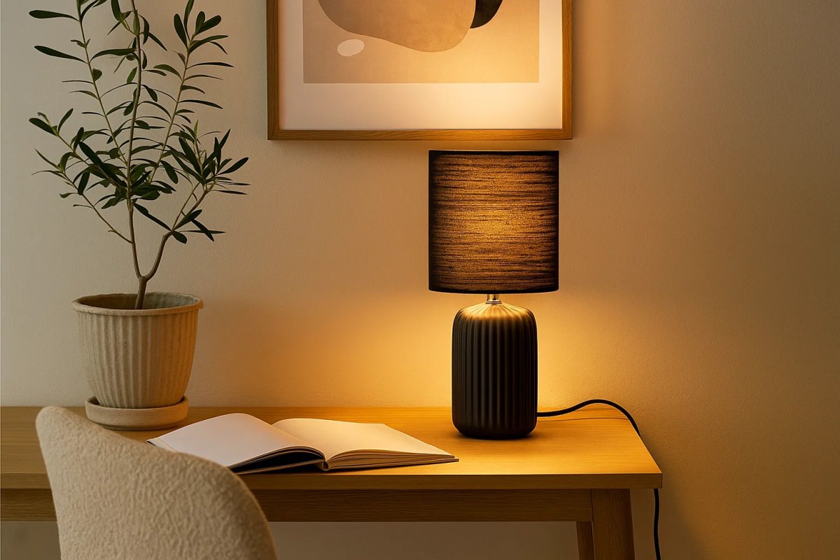 Palizzo 33cm Schwarz tischlampe Von Nordic Lighting - Das moderne Design und der dunkle Farbton sorgen f&uuml;r eine edle Atmosph&auml;re und eignen sich perfekt als Akzentbeleuchtung im Wohnzimmer, Schlafzimmer oder Flur.