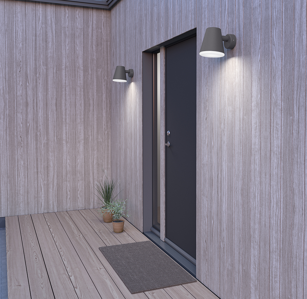 Mist Graphitstruktur außenlampe Von Belid - Die Tatsache, dass die Linse etwas länger als der Bildschirm ist, sorgt auch für eine gewisse seitliche Streuung des Lichts.