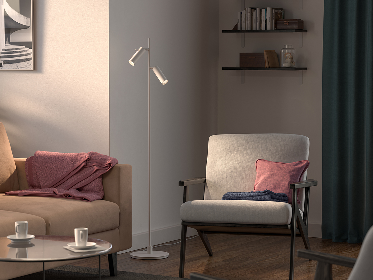 Pipeline 2 Mattweiß stehlampe Von Herstal - Mit einer H&ouml;he von 132,6 cm und einem Basisdurchmesser von 20 cm bietet Pipeline eine stabile und stilvolle Pr&auml;senz, die sowohl f&uuml;r Wohnzimmer, Schlafzimmer als auch f&uuml;r Heimb&uuml;ros geeignet ist.