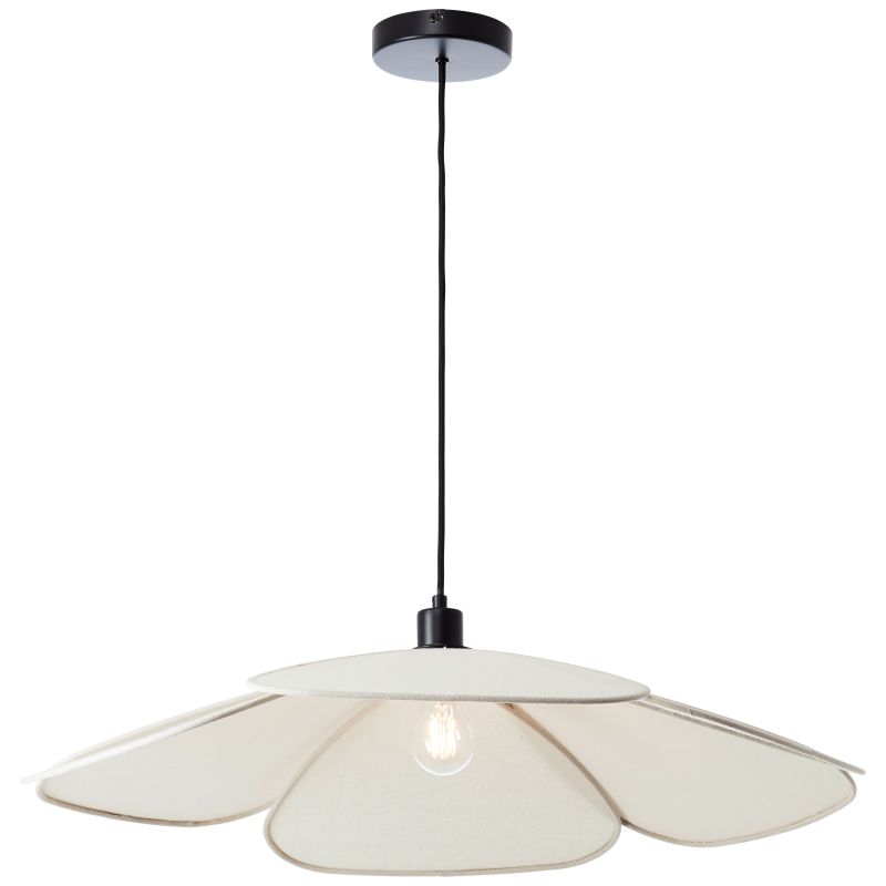 Capucine Ø77 Beige hängelampe Von Brilliant - Der beige Lampenschirm verbreitet ein warmes und einladendes Licht, während die schwarze Kabelaufhängung einen stilvollen Kontrast und einen stabilen Eindruck vermittelt.