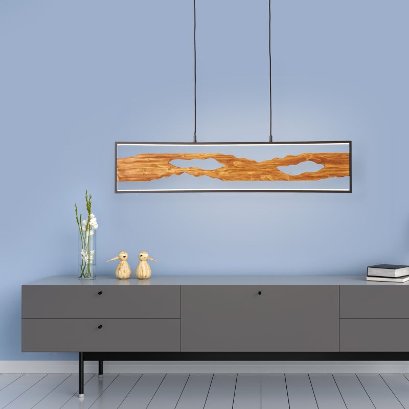 Chaumont 100cm Holz hängelampe Von Brilliant - Mit ihren natürlichen Holzelementen schafft sie eine warme und gemütliche Atmosphäre.