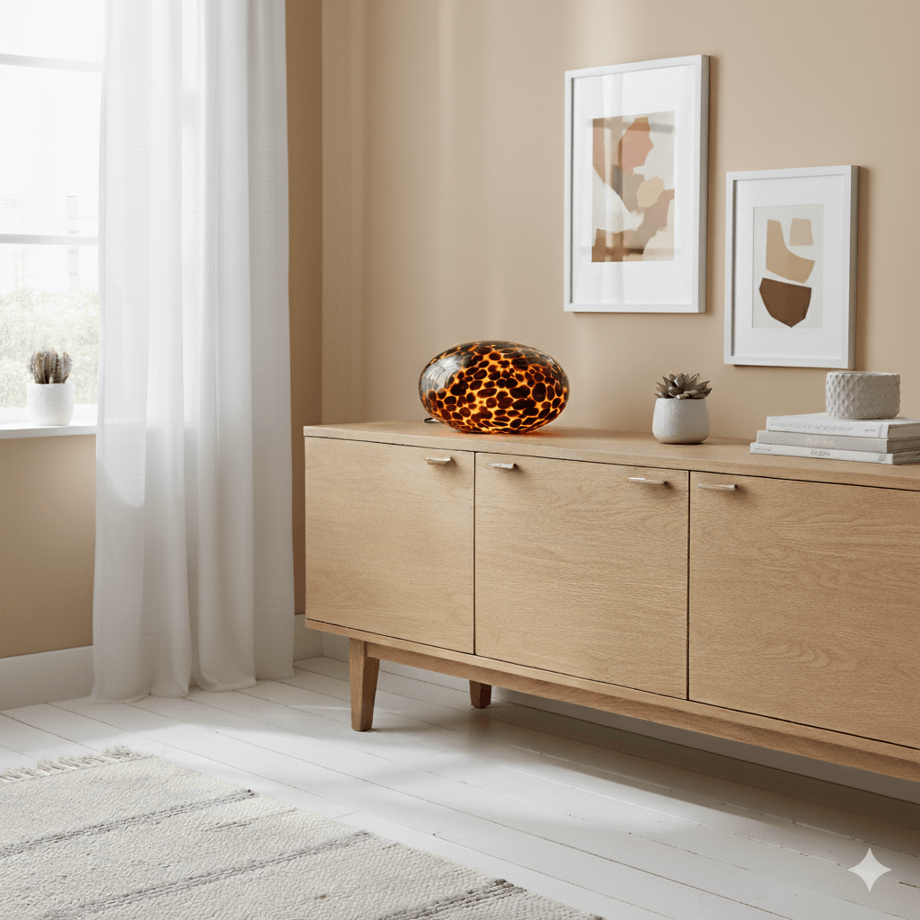 Perla 16cm Bernstein tischlampe Von Cottex - Sie eignet sich perfekt als gem&uuml;tliche Beleuchtung im Wohnzimmer, Schlafzimmer oder B&uuml;ro und verleiht dem Raum W&auml;rme und Charakter.