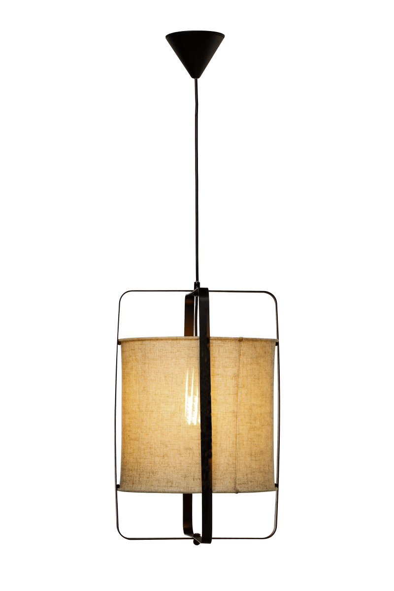 Ronda Ø30 Natur hängelampe Von Aneta Lighting - Ronda ist eine moderne Deckenleuchte mit Metallrahmen und leinenartigem Stoff, der eine warme und gem&uuml;tliche Atmosph&auml;re schafft.
