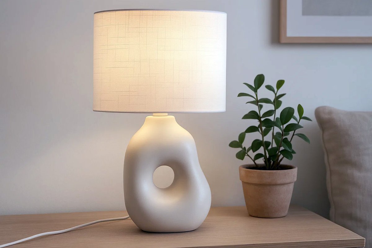 Pikazo 45cm Weiß tischlampe Von Lampan - Die Leuchte wird mit einem 1,8 m langen, weißen Kunststoffkabel mit Netzschalter und Stecker geliefert.