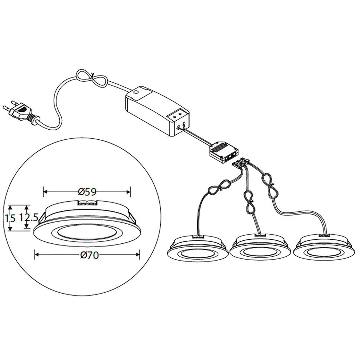 QB-308 Downlight 3000K 3er-Pack Weiß Von Designlight - Im Lieferumfang enthalten sind ein 350-mA-Treiber (7&ndash;12 W), eine Anschlussdose und das ben&ouml;tigte Kabel f&uuml;r eine einfache Installation.