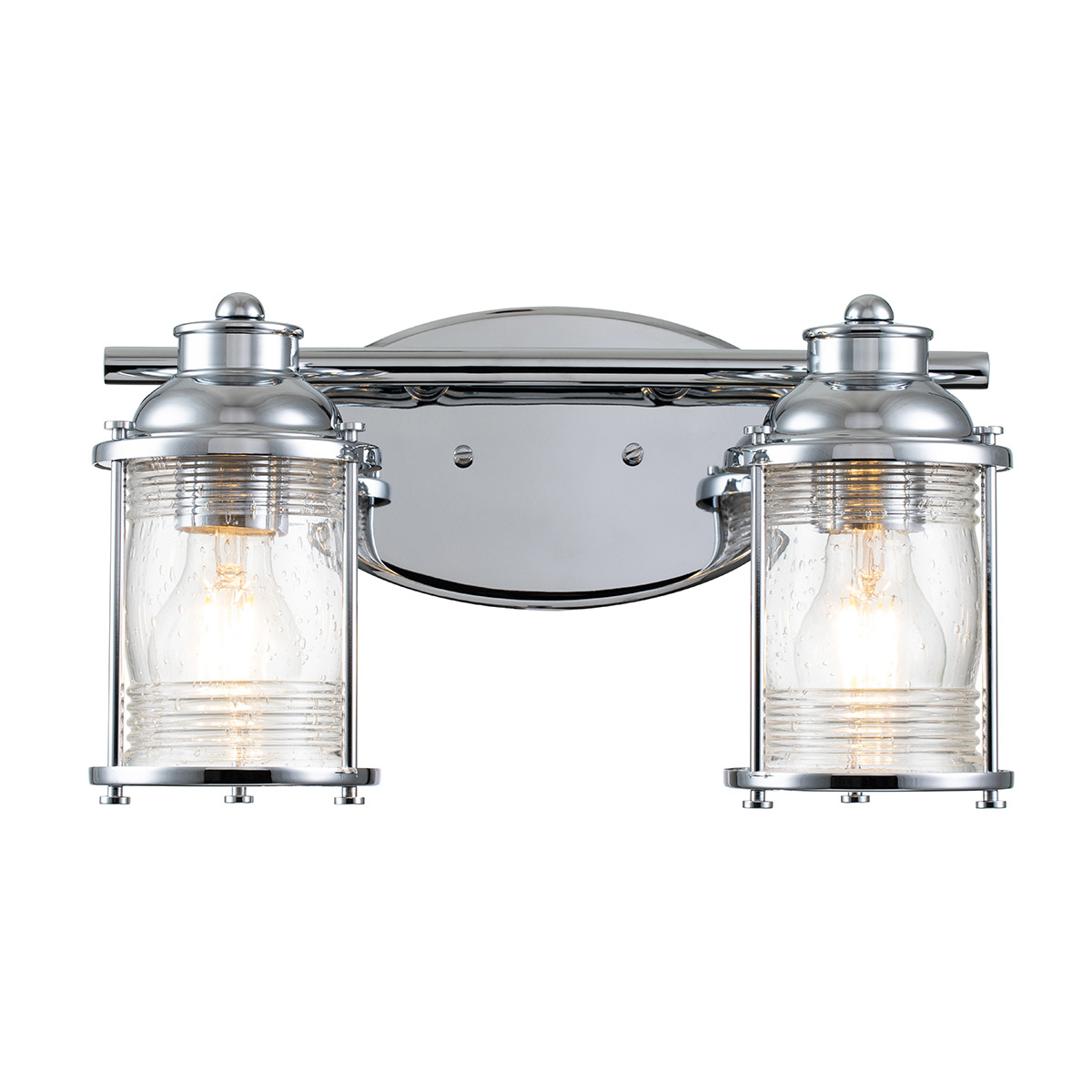 Ashland Bay 36cm Chrom badezimmerlampe Von Elstead Lighting - Es besteht aus Stahl und Glas und bietet ein luxuriöses Finish aus poliertem Chrom sowie zwei wunderschön strukturierte Gläser, die das Licht auf angenehme Weise streuen.