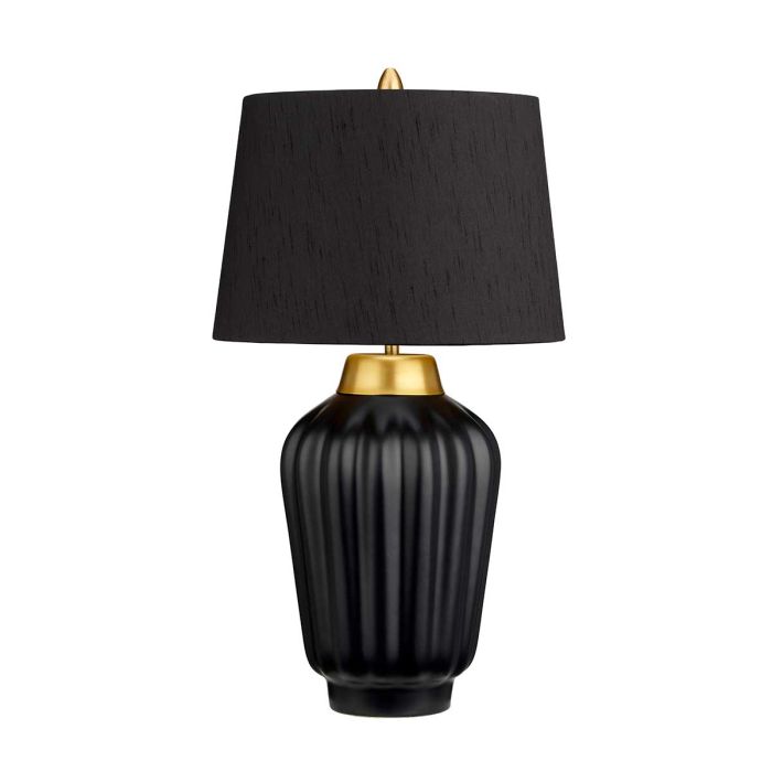 Bexley 56cm Schwarz tischlampe Von Elstead Lighting - Den levereras med en avsmalnande lampsk&auml;rm i svart konstsilke med en m&auml;ssingf&auml;rgad insida, handgjord i Storbritannien.