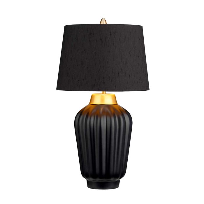 Bexley 56cm Schwarz tischlampe Von Elstead Lighting - Den levereras med en avsmalnande lampsk&auml;rm i svart konstsilke med en m&auml;ssingf&auml;rgad insida, handgjord i Storbritannien.