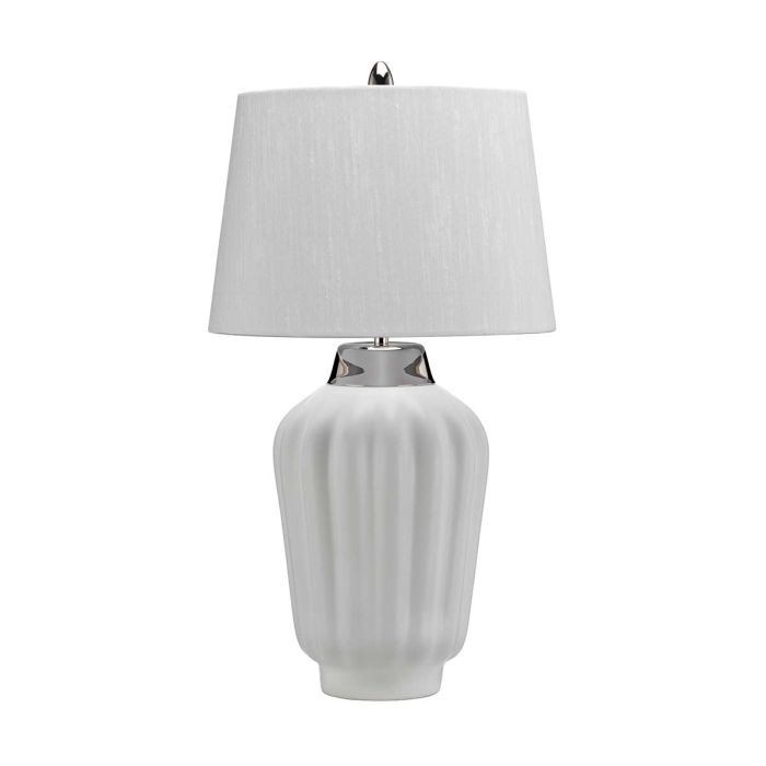 Bexley 56cm Weiß tischlampe Von Elstead Lighting - Den levereras med en avsmalnande lampsk&auml;rm i ljus elfenbensf&auml;rgad konstsilke med en silverlaminerad insida, handgjord i Storbritannien.
