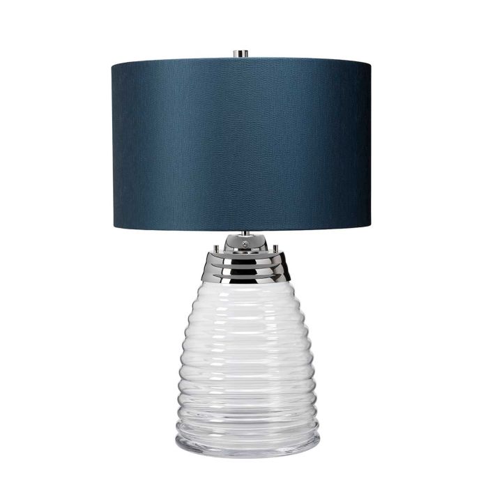 Milne 64cm Blau tischlampe Von Elstead Lighting - Till sk&auml;rmen beh&ouml;vs en E27 ljusk&auml;lla (ej inkluderad) och till basen ing&aring;r en utbytbar 8W LED GU10-lampa, som ger 560 lumen vid en f&auml;rgtemperatur p&aring; 3000K.