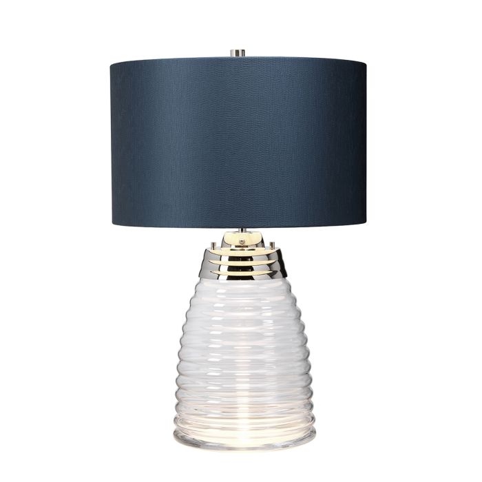 Milne 64cm Blau tischlampe Von Elstead Lighting - Till sk&auml;rmen beh&ouml;vs en E27 ljusk&auml;lla (ej inkluderad) och till basen ing&aring;r en utbytbar 8W LED GU10-lampa, som ger 560 lumen vid en f&auml;rgtemperatur p&aring; 3000K.