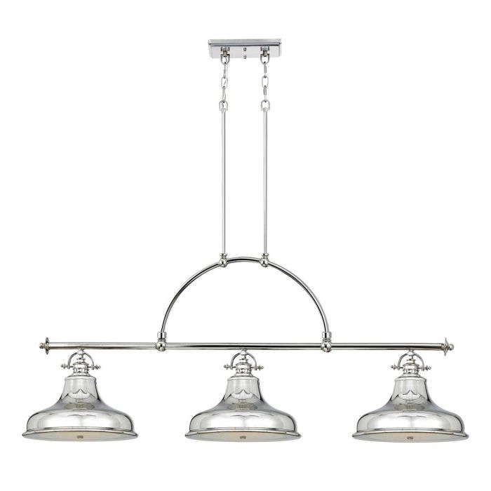 Emery 133cm Silber hängelampe Von Elstead Lighting - Jeder Schirm ist mit einem wei&szlig;en Glasfu&szlig; ausgestattet, der f&uuml;r blendfreies und gleichm&auml;&szlig;iges Licht sorgt.