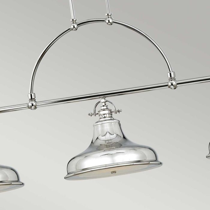 Emery 133cm Silber hängelampe Von Elstead Lighting - Jeder Schirm ist mit einem wei&szlig;en Glasfu&szlig; ausgestattet, der f&uuml;r blendfreies und gleichm&auml;&szlig;iges Licht sorgt.