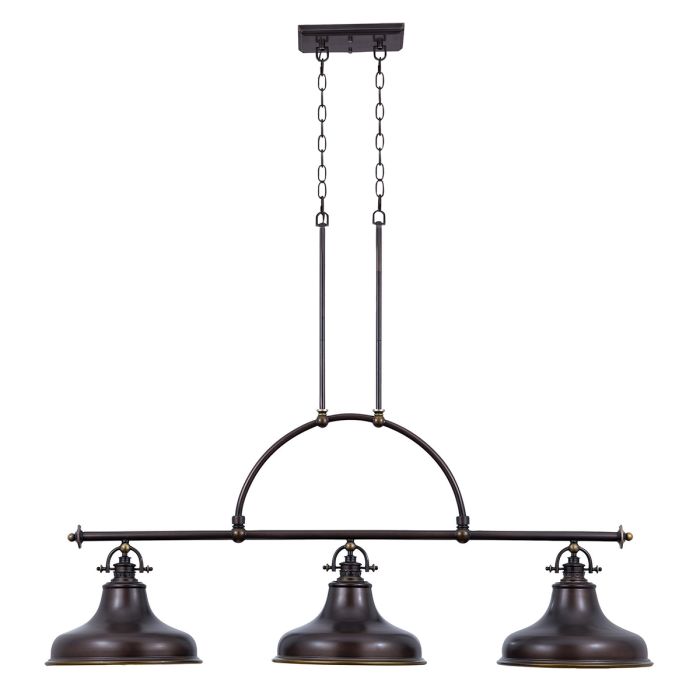 Emery 133cm Bronze hängelampe Von Elstead Lighting - Jeder Schirm ist mit einem wei&szlig;en Glasfu&szlig; ausgestattet, der f&uuml;r blendfreies und gleichm&auml;&szlig;iges Licht sorgt.