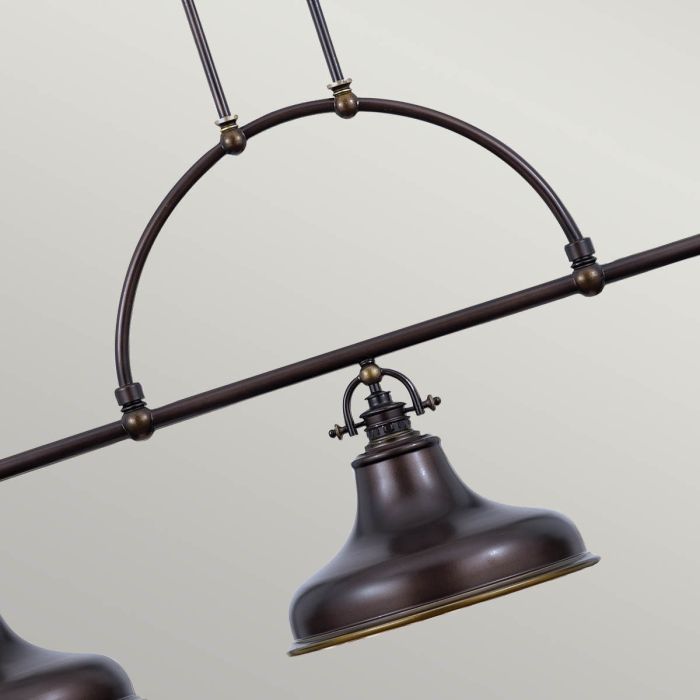 Emery 133cm Bronze hängelampe Von Elstead Lighting - Jeder Schirm ist mit einem wei&szlig;en Glasfu&szlig; ausgestattet, der f&uuml;r blendfreies und gleichm&auml;&szlig;iges Licht sorgt.