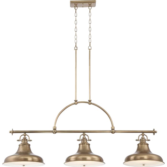 Emery 133cm Messing hängelampe Von Elstead Lighting - Jeder Schirm ist mit einem wei&szlig;en Glasfu&szlig; ausgestattet, der f&uuml;r blendfreies und gleichm&auml;&szlig;iges Licht sorgt.