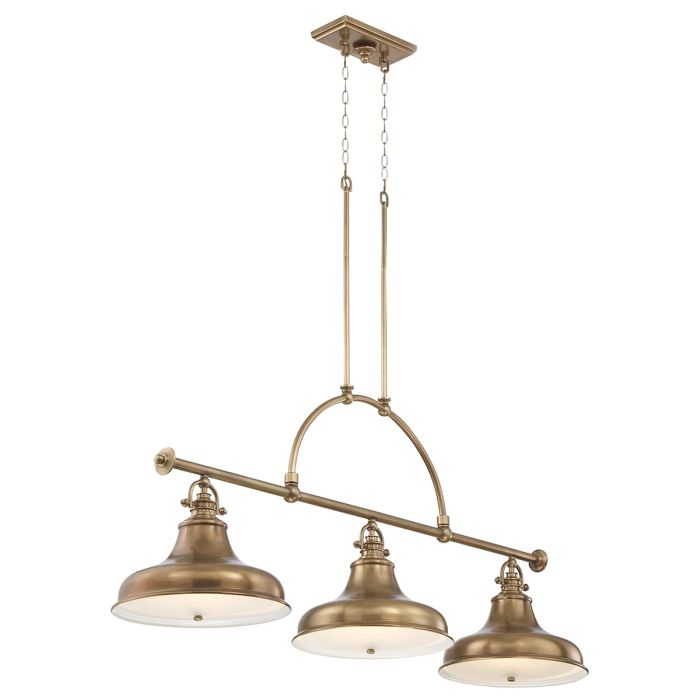 Emery 133cm Messing hängelampe Von Elstead Lighting - Jeder Schirm ist mit einem wei&szlig;en Glasfu&szlig; ausgestattet, der f&uuml;r blendfreies und gleichm&auml;&szlig;iges Licht sorgt.