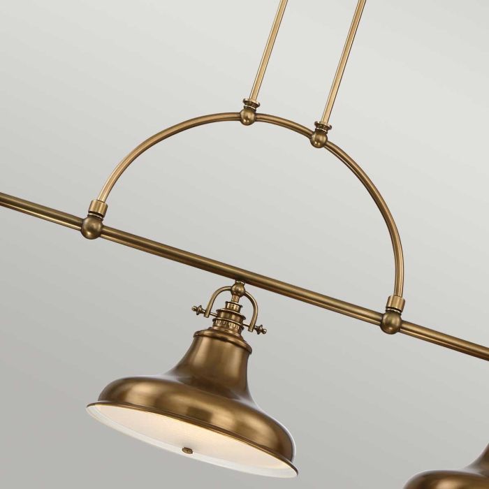 Emery 133cm Messing hängelampe Von Elstead Lighting - Jeder Schirm ist mit einem wei&szlig;en Glasfu&szlig; ausgestattet, der f&uuml;r blendfreies und gleichm&auml;&szlig;iges Licht sorgt.