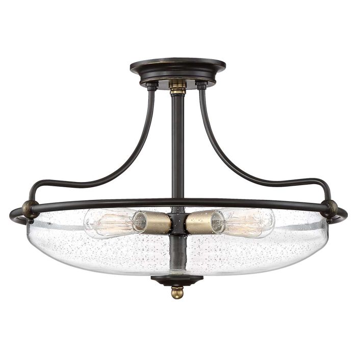 Griffin Ø53 Bronze deckenleuchte Von Elstead Lighting - Den klara bubbelglas-sk&auml;rmen framh&auml;ver ljusk&auml;llorna och ger en bra och fin ljusspridning i rummet.